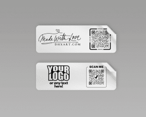 QR Code Stickers with Logo or any Text, Custom Smart QR Code Labels DHXart.com