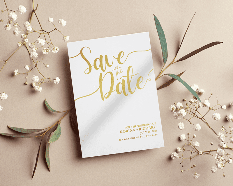 Save the Date Card, Metallic Foil Print