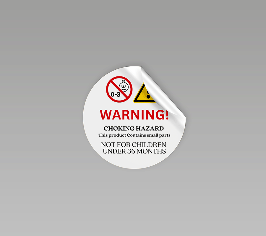 Round Small Parts Warning Stickers, Choking Hazard Age Restriction Labels