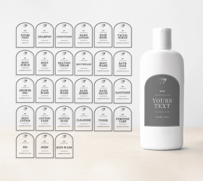 Waterproof Bathroom Bottle Labels, Personalised pump bottle, Cosmetic packaging labels