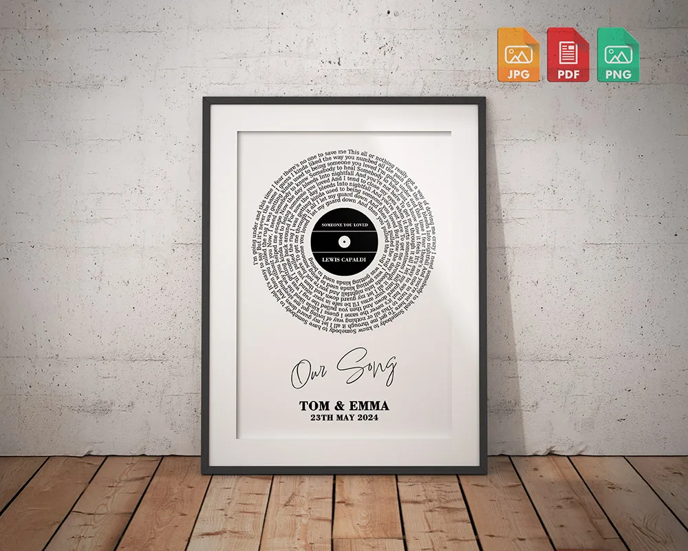 Custom Lyrics Vinyl Record Print Decor – Personalise with Your Favorite Song Lyrics & Names!