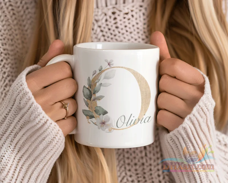 Personalised Floral Initial & Name Mug and Coaster