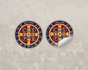 Saint Benedict Medal stickers and magnets by DHXart